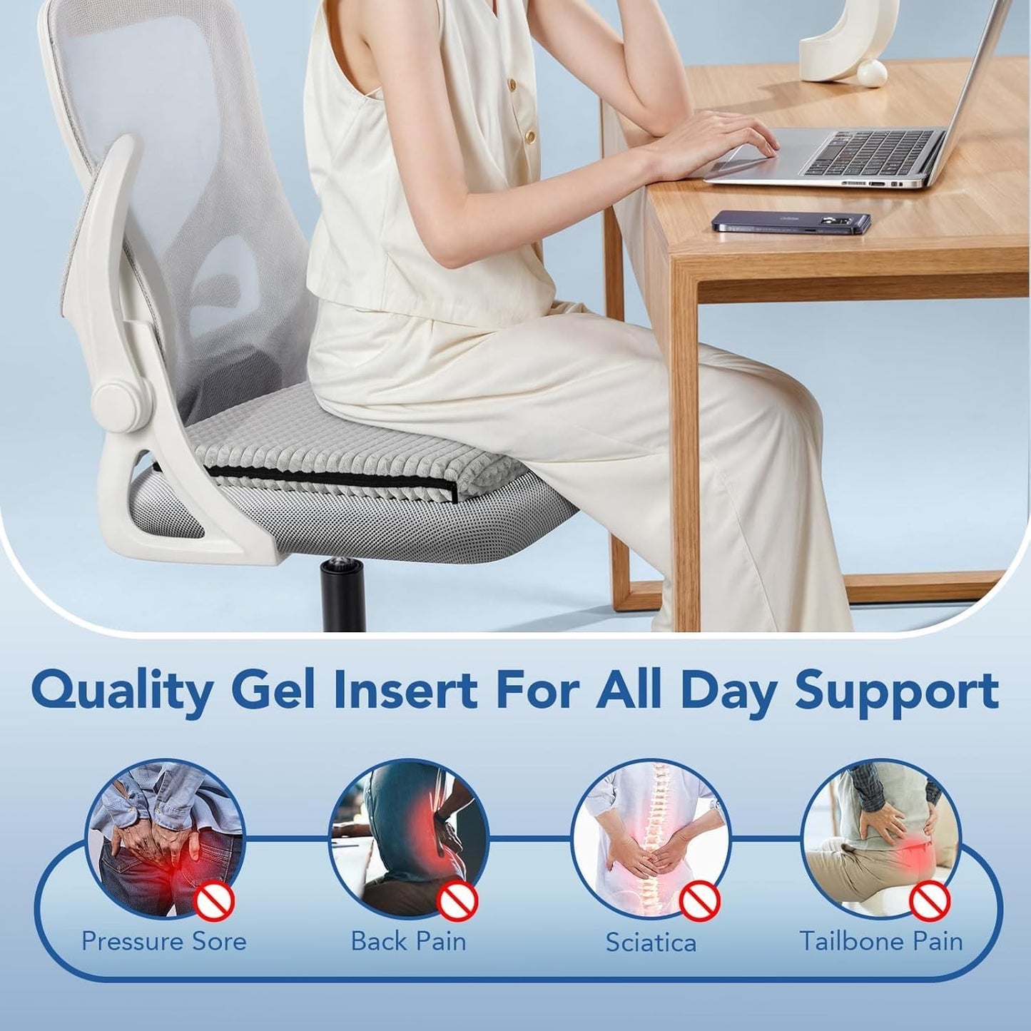 HASA Zone Double Thick Gel Seat Cushion for Car and Office Chair in Grey NEW
