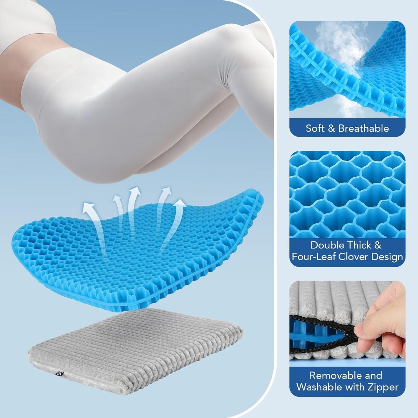 HASA Zone Double Thick Gel Seat Cushion for Car and Office Chair in Grey NEW