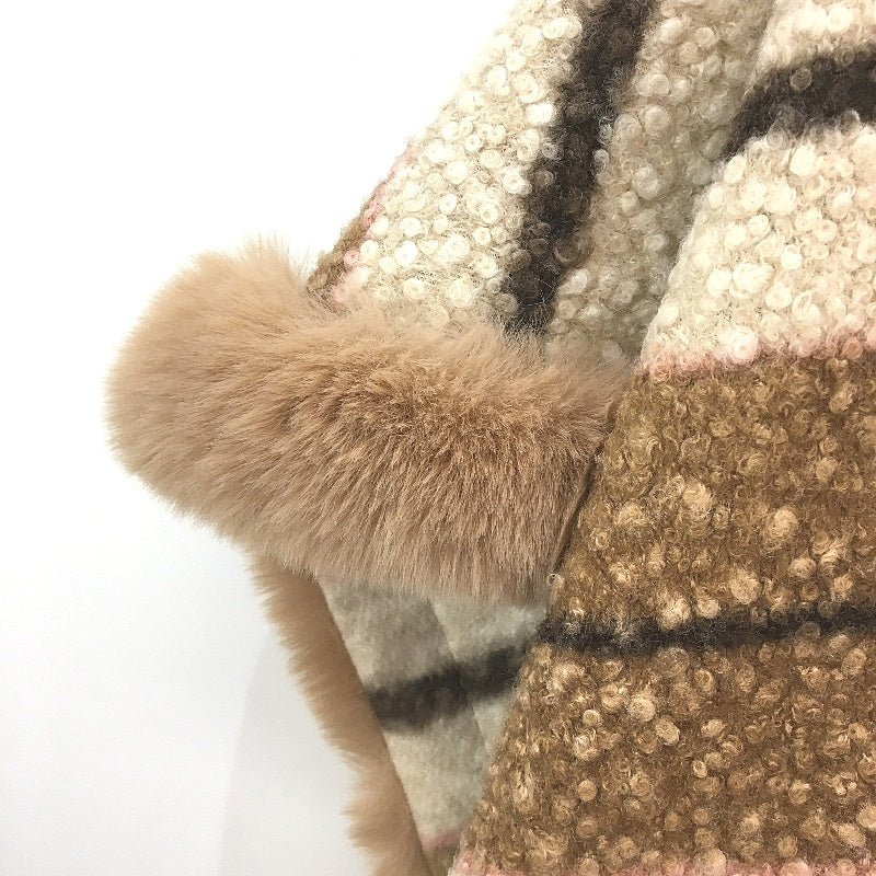 Neutral Tans Faux Fur Collar Wool Feel Evening Wear Poncho With Front Hook OSFM