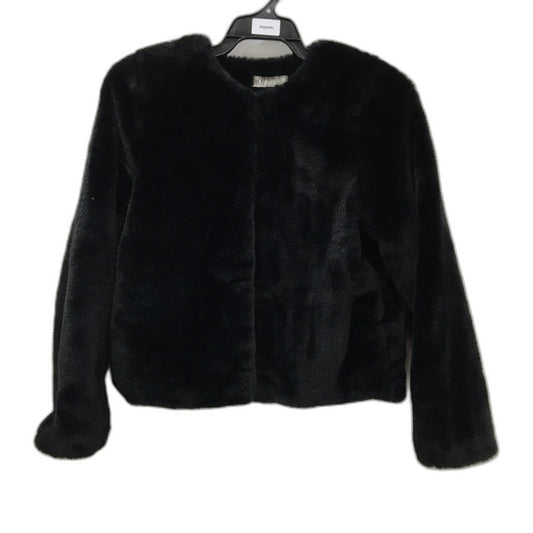 H&M Black Super Soft Black Faux Fur Outer Wear Hook Neck Jacket YOUTH Size 11-12