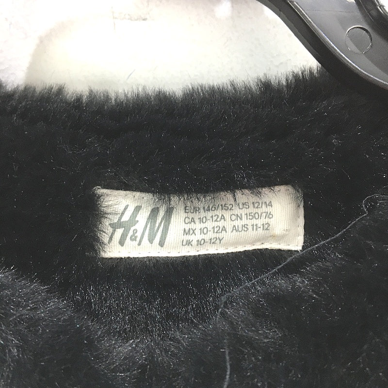 H&M Black Super Soft Black Faux Fur Outer Wear Hook Neck Jacket YOUTH Size 11-12