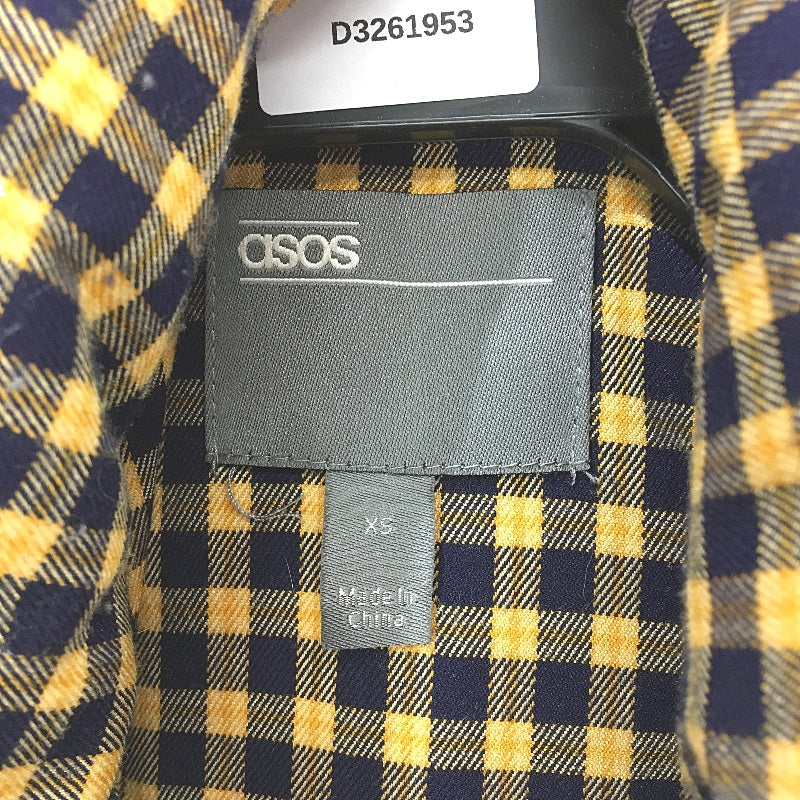 ASOS Navy & Mustard Check Thick Long Puffer Jacket Coat Ladies Size XS