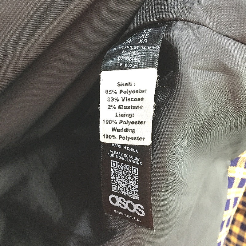 ASOS Navy & Mustard Check Thick Long Puffer Jacket Coat Ladies Size XS