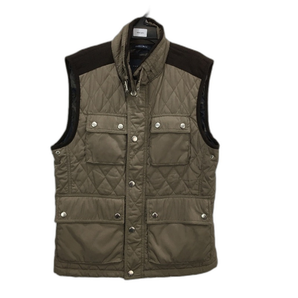 Zara Man Khaki Brown Sleeveless Hunting Style Zip Up Vest Mens Size Large