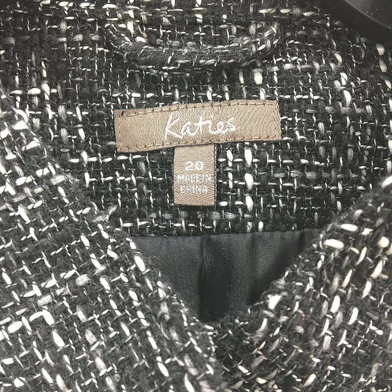 Katies Black With White & Grey Thread Knit Weave Button Up Jacket Ladies Size 20