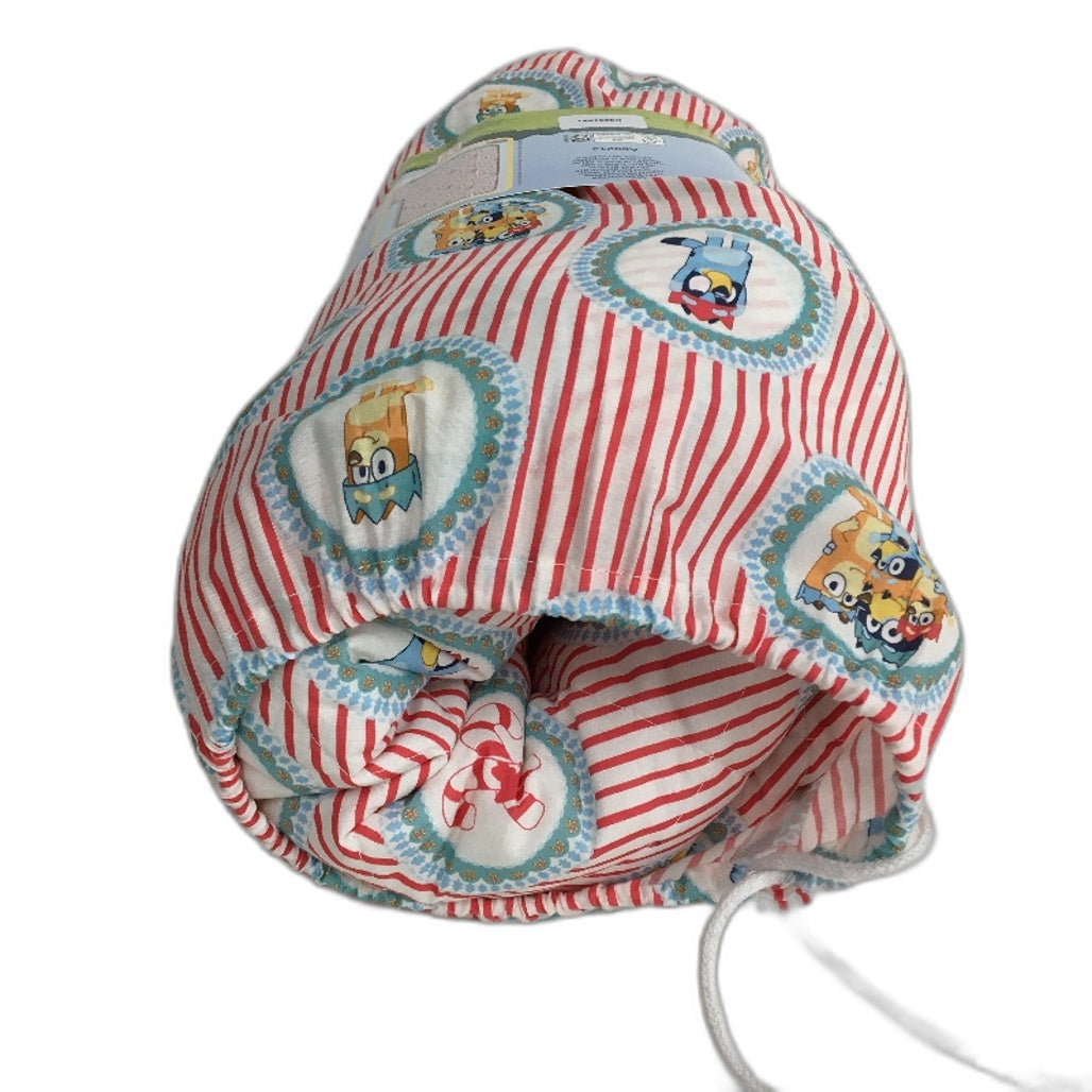 Bluey Family Photo Red Striped Quilted Coverlet With Cloth Bag SINGLE Bed NEW