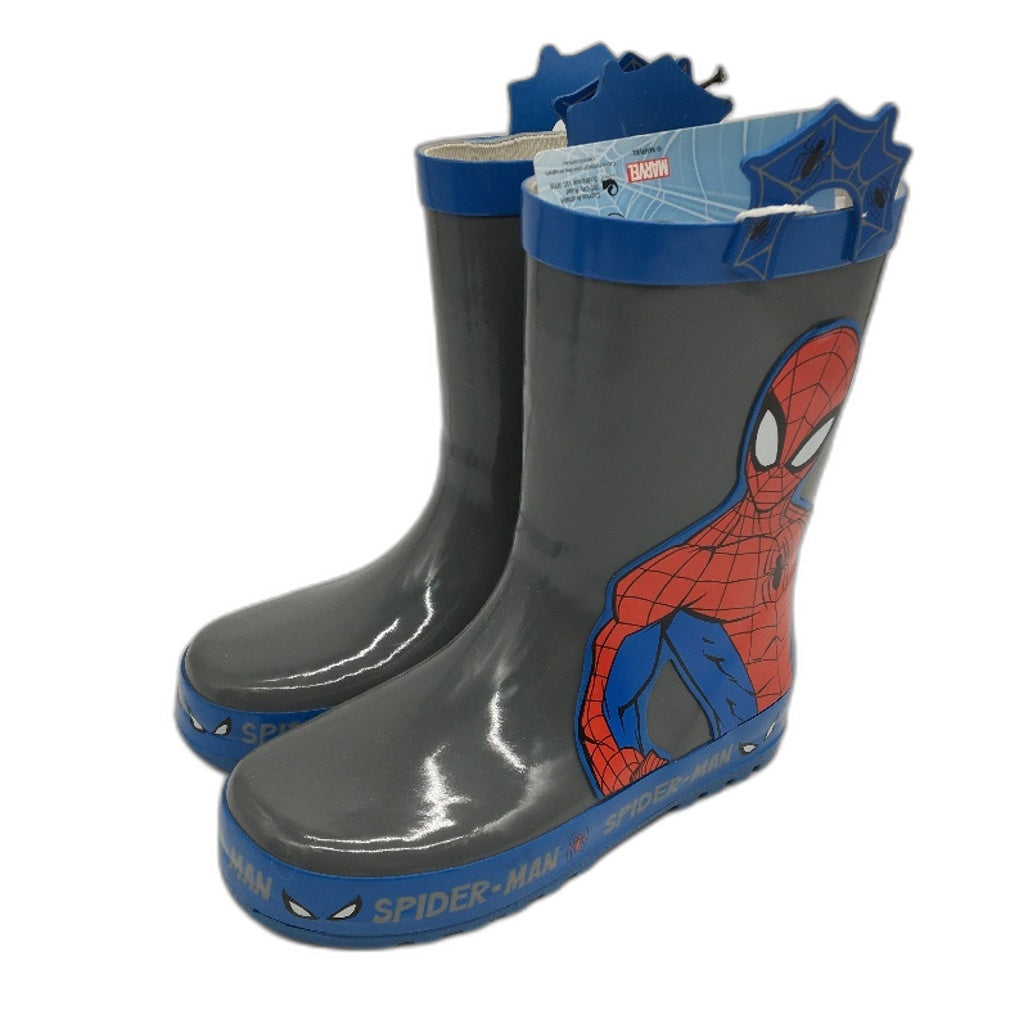 Marvel Spider-Man Grteay RainBoots Kids Size 12 & 2 Blue Drink Bottle Pack NEW