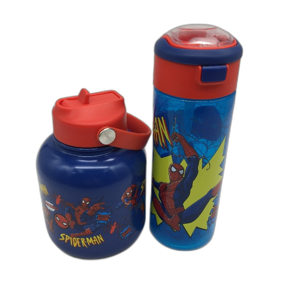 Marvel Spider-Man Grteay RainBoots Kids Size 12 & 2 Blue Drink Bottle Pack NEW