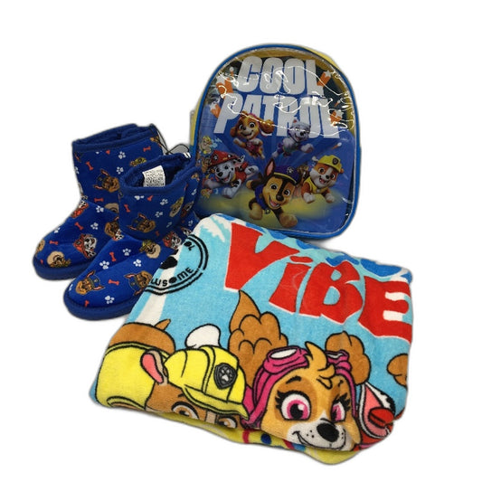 Nickelodeon Blue Slipper Boots Kids Size 9, Hooded Towel & Lunch Box Pack NEW