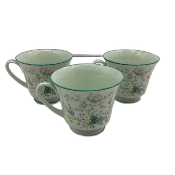 VINTAGE Noritake Japan Paradise Series 3 Piece Moss Green Floral Rimmed Teacups