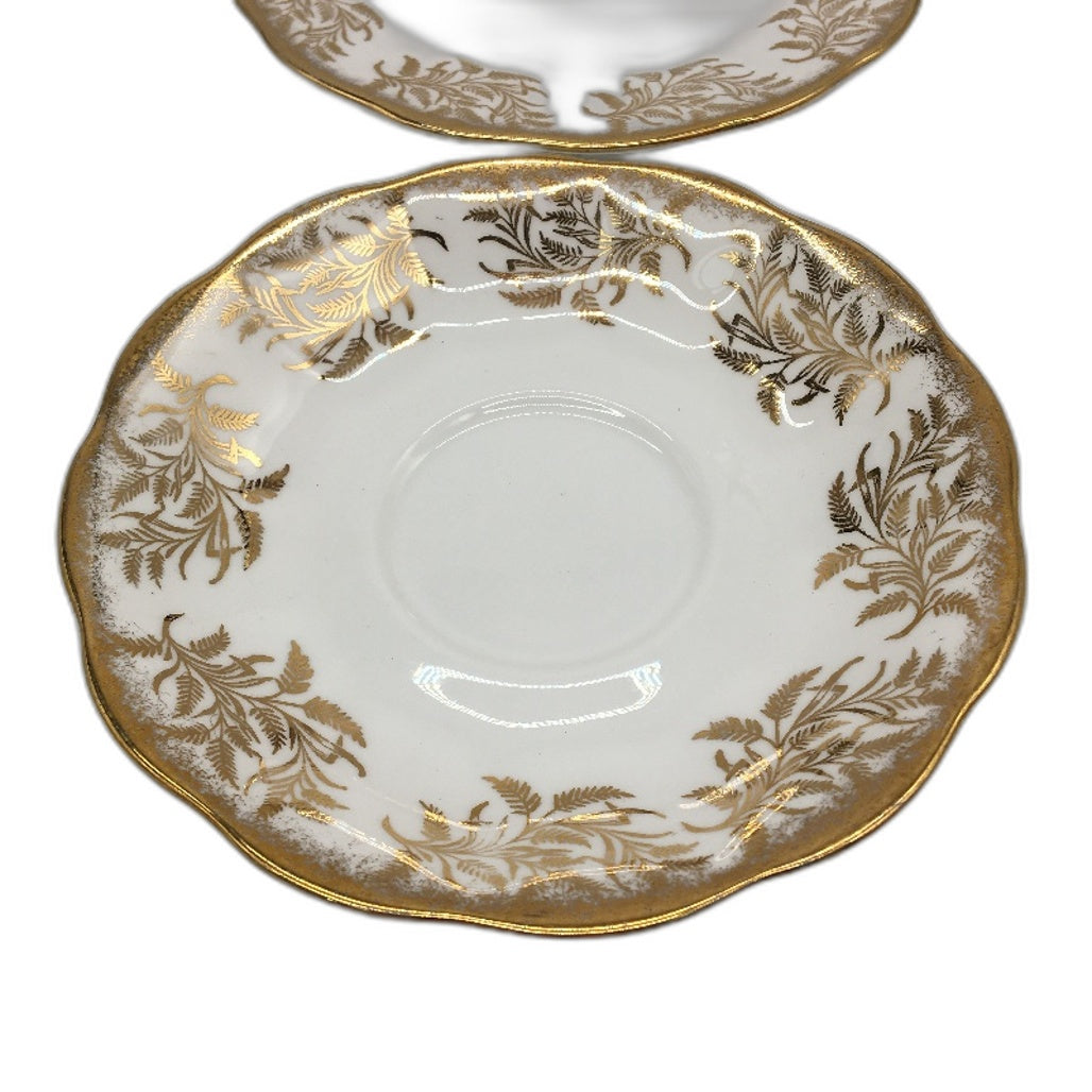 VINTAGE Royal Albert Bone China White Gold Leaf Rimmed 4 Saucers & Trinket Dish