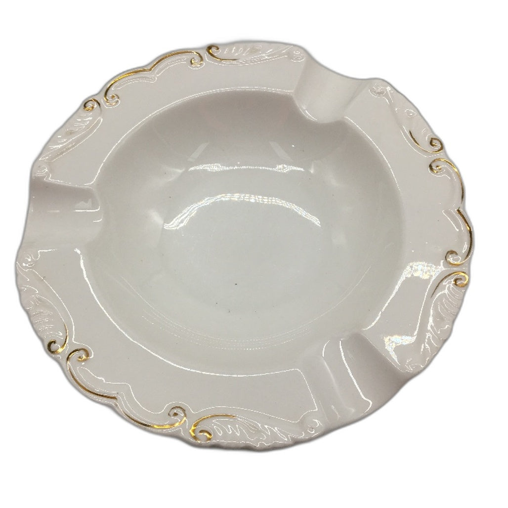 VINTAGE Royal Albert Bone China White Gold Leaf Rimmed 4 Saucers & Trinket Dish