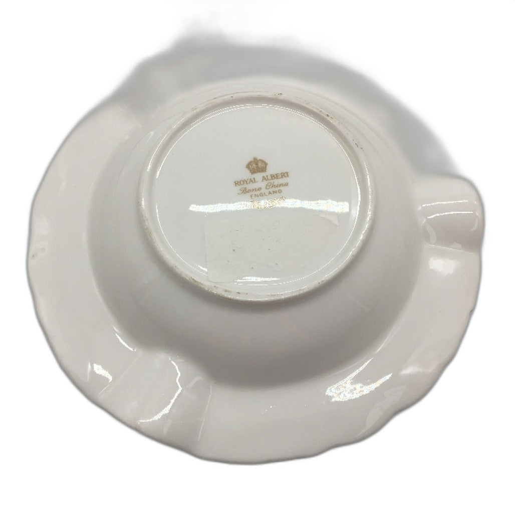 VINTAGE Royal Albert Bone China White Gold Leaf Rimmed 4 Saucers & Trinket Dish