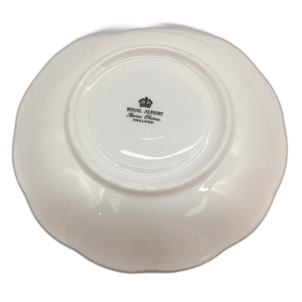 VINTAGE Royal Albert Bone China White Gold Leaf Rimmed 4 Saucers & Trinket Dish