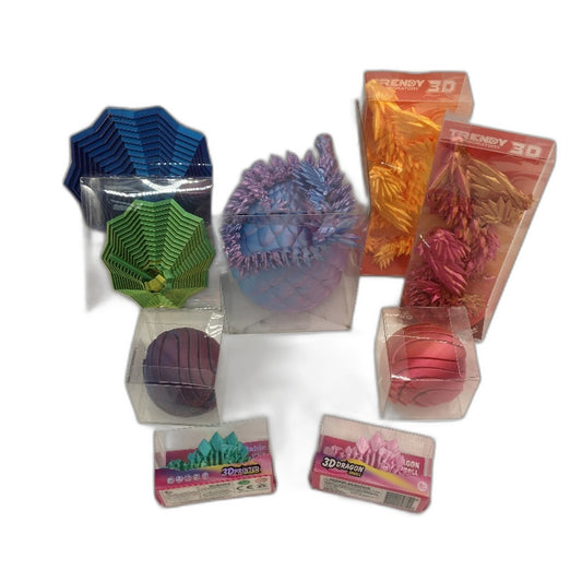 3D Printed Chromatic Multicoloured Dragon & Fidgets Artwork 9 Piece Pack NEW