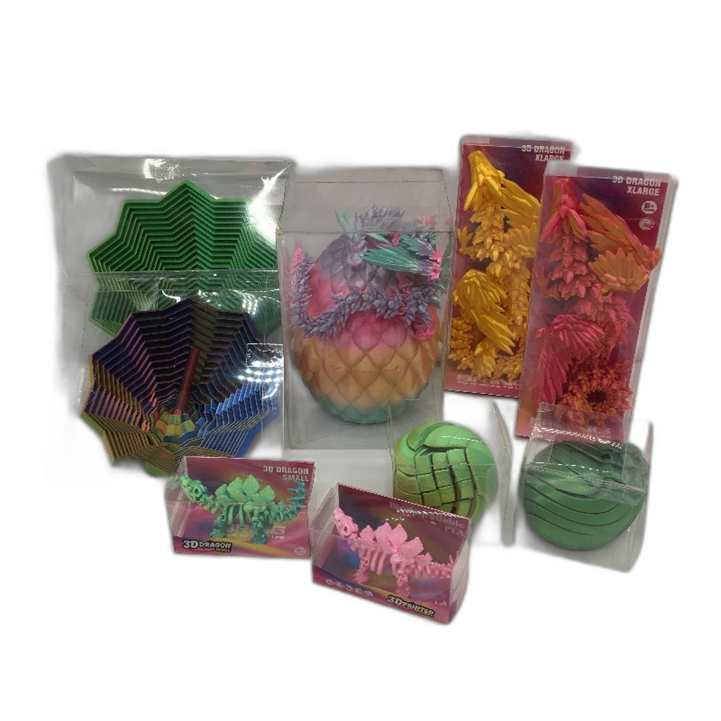 3D Printed Dragon & Fidgets Chromatic Multicoloured Artwork 9 Piece Pack NEW