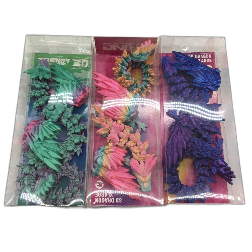 3D Printed Dino Dragon & Fidgets Chromatic Multicoloured Artwork 9 Pce Pack NEW