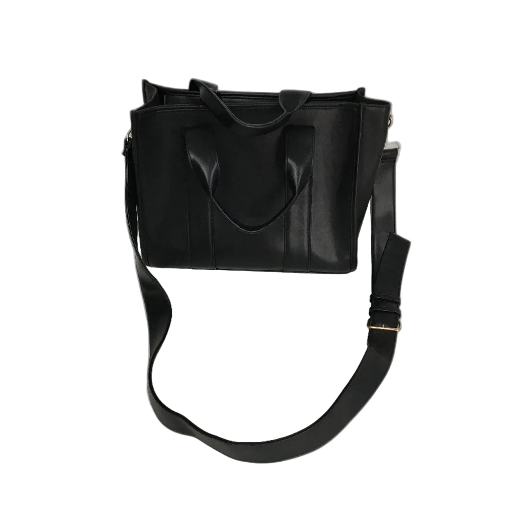 Black Leather Look Work Tote Style Hand Bag With Handles & Shoulder Strap NEW