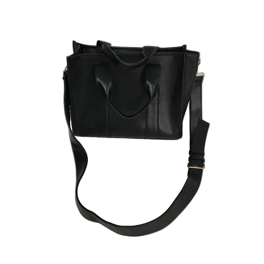 Black Leather Look Work Tote Style Hand Bag With Handles & Shoulder Strap NEW