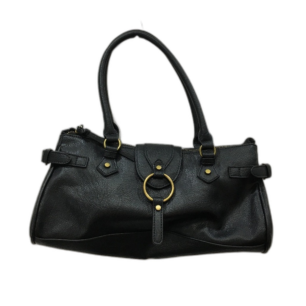 Black Leather Look Brass Accented Zip Up Everyday Hand Bag With Handles NEW