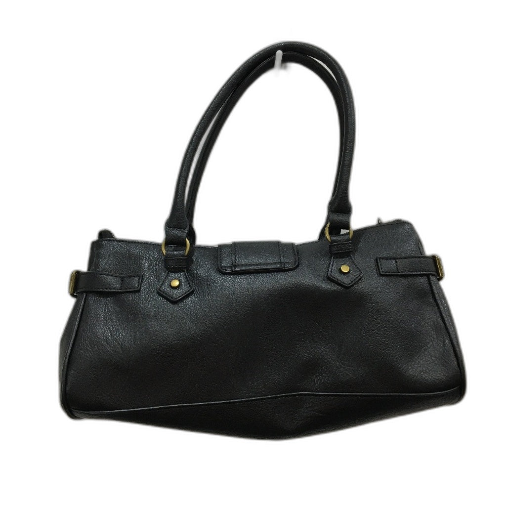 Black Leather Look Brass Accented Zip Up Everyday Hand Bag With Handles NEW