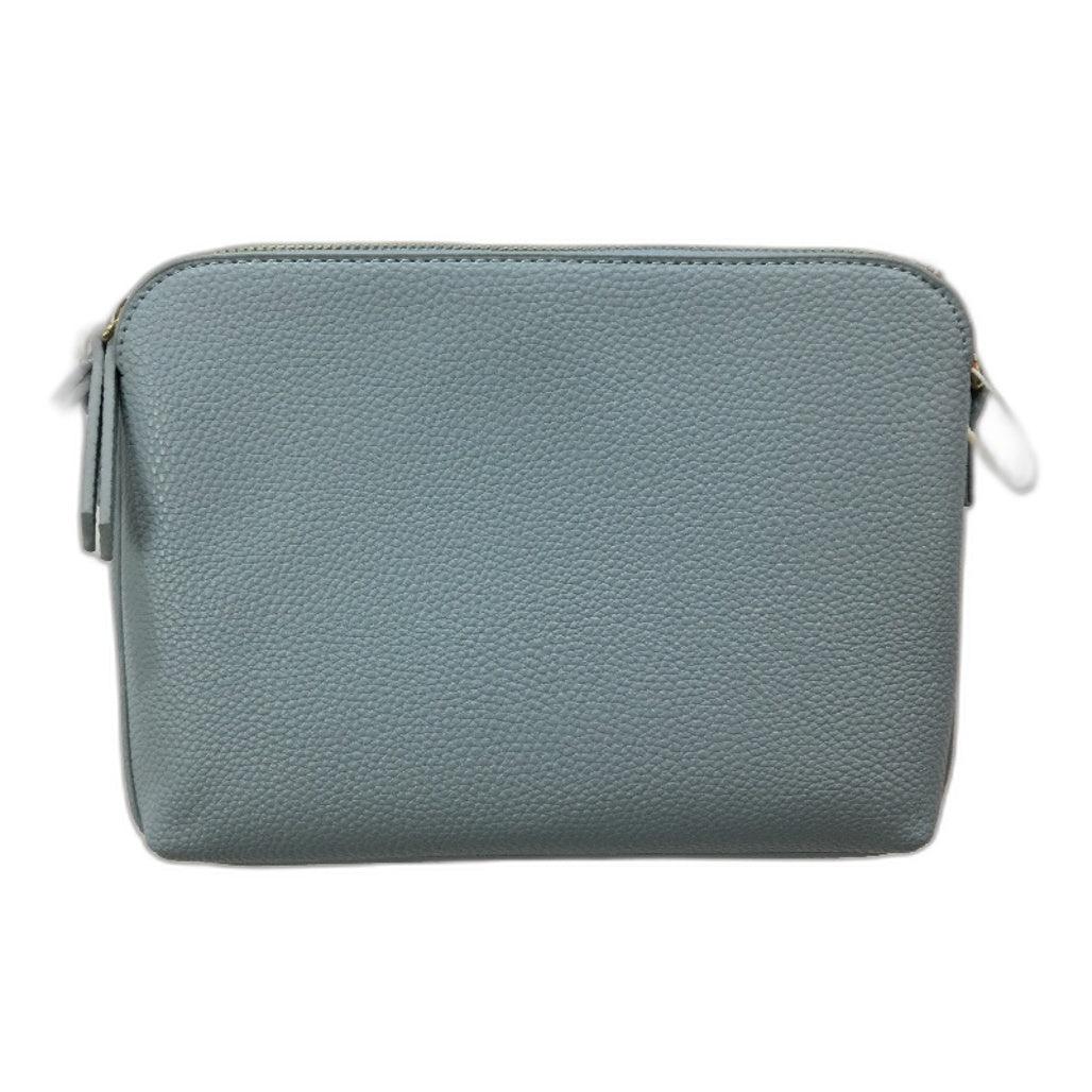 Light Blue Leather Look Double Pocket Crosbody Bag With Cloth Shoulder Strap NEW
