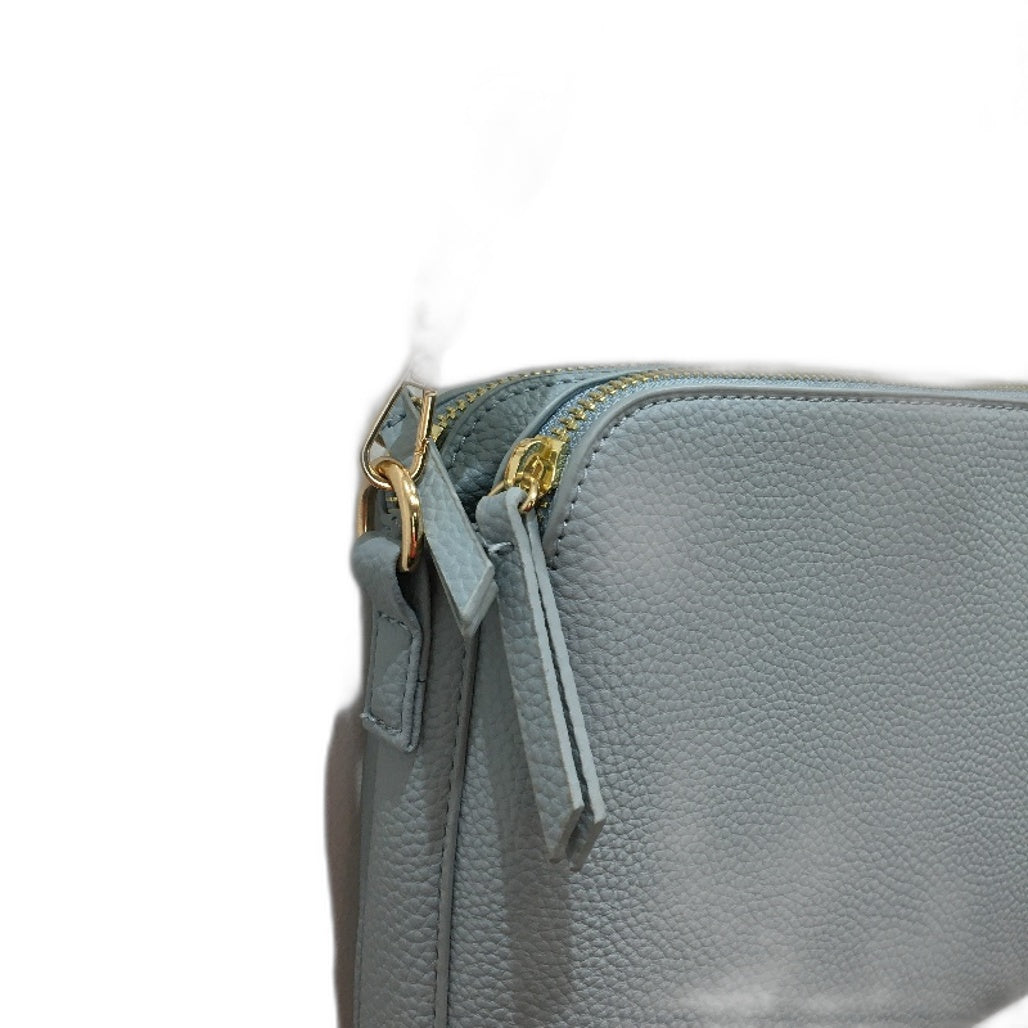 Light Blue Leather Look Double Pocket Crosbody Bag With Cloth Shoulder Strap NEW