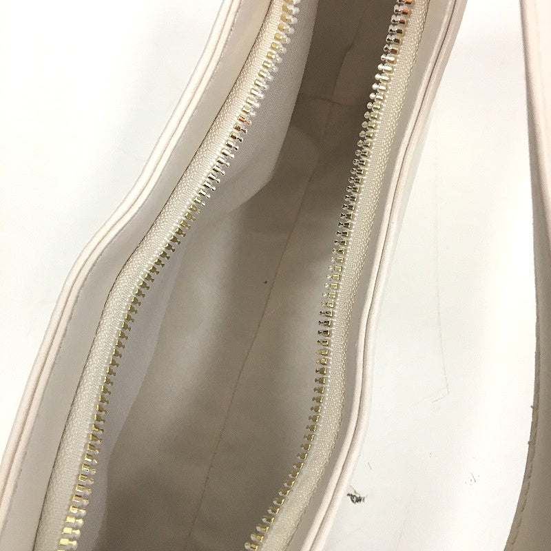 Porcelain Cream Leather Look Beaded Strap Curved Shape Shoulder Hand Bag NEW