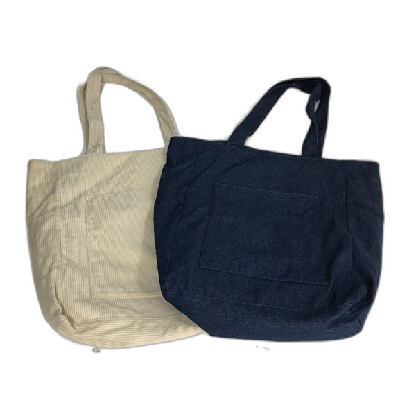 Beige Corduroy & Blue Lightweight Denim Double Large Tote Bag Pack NEW