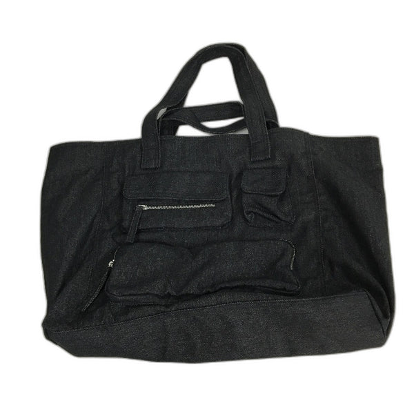 Lightweight Black Denim Multi Pocket Nappy Bag Large Tote Large Shoulder Bag NEW