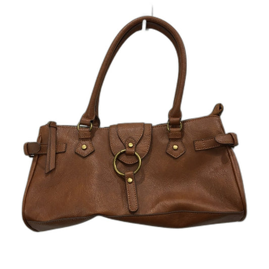 Brown Leather Look Brass Accented Zip Up Everyday Hand Bag With Handles NEW