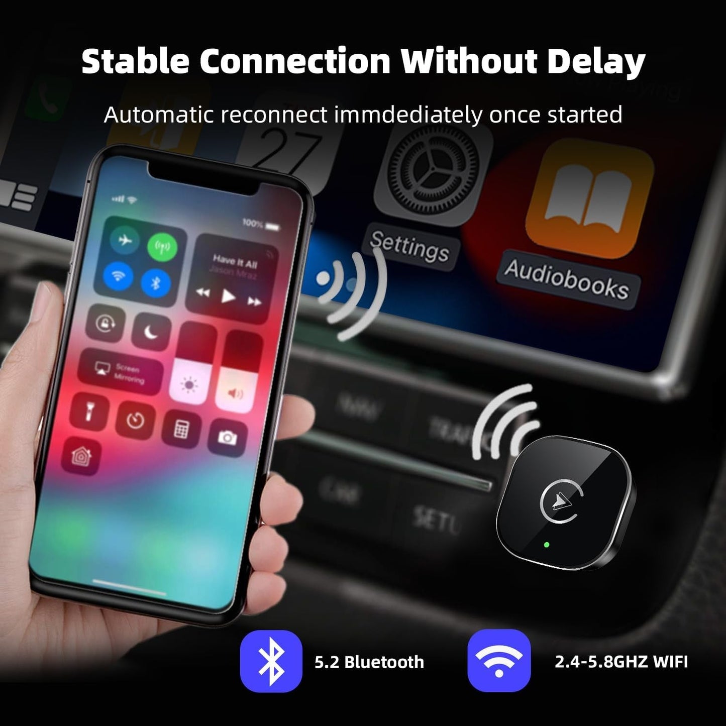 MYCIMRE Wireless CarPlay Adapter for iPhone 2025 Upgrade Black