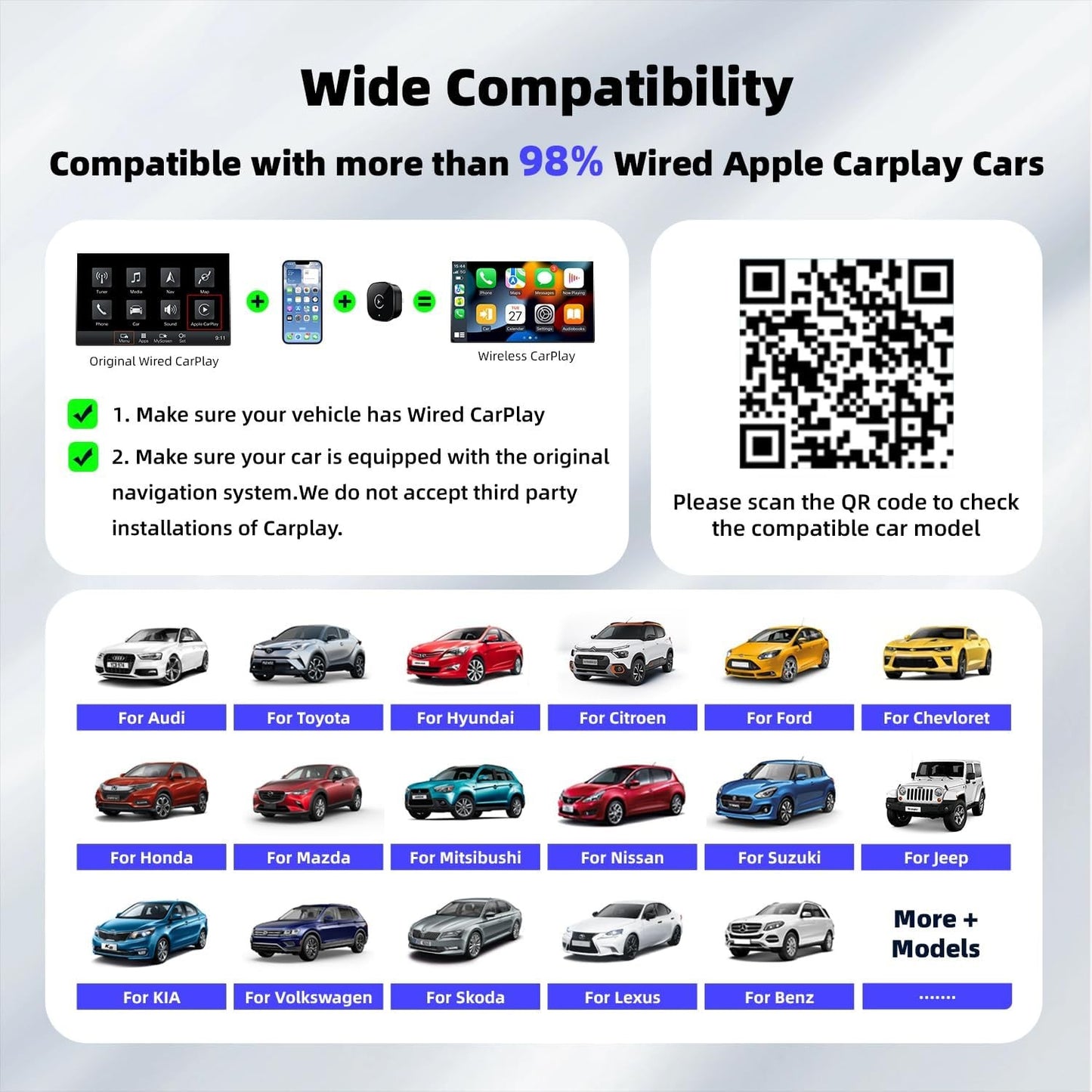 MYCIMRE Wireless CarPlay Adapter for iPhone 2025 Upgrade Black