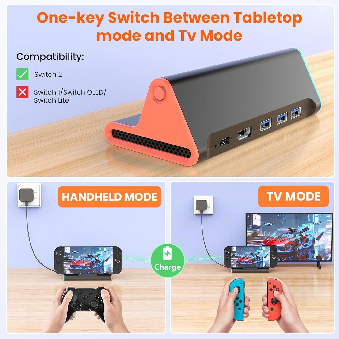 Rocketek Switch 2 Dock Station Portable TV for Nintendo AU