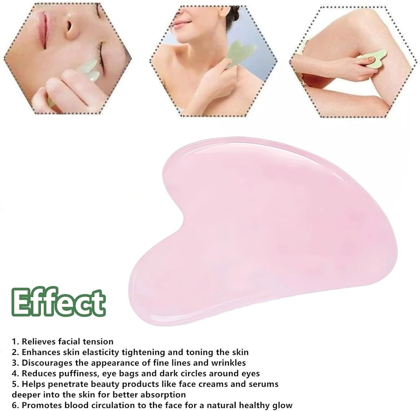 Lgqsunfa Gua Sha Facial Massage Tools Set with Pink Jade & Green Stone