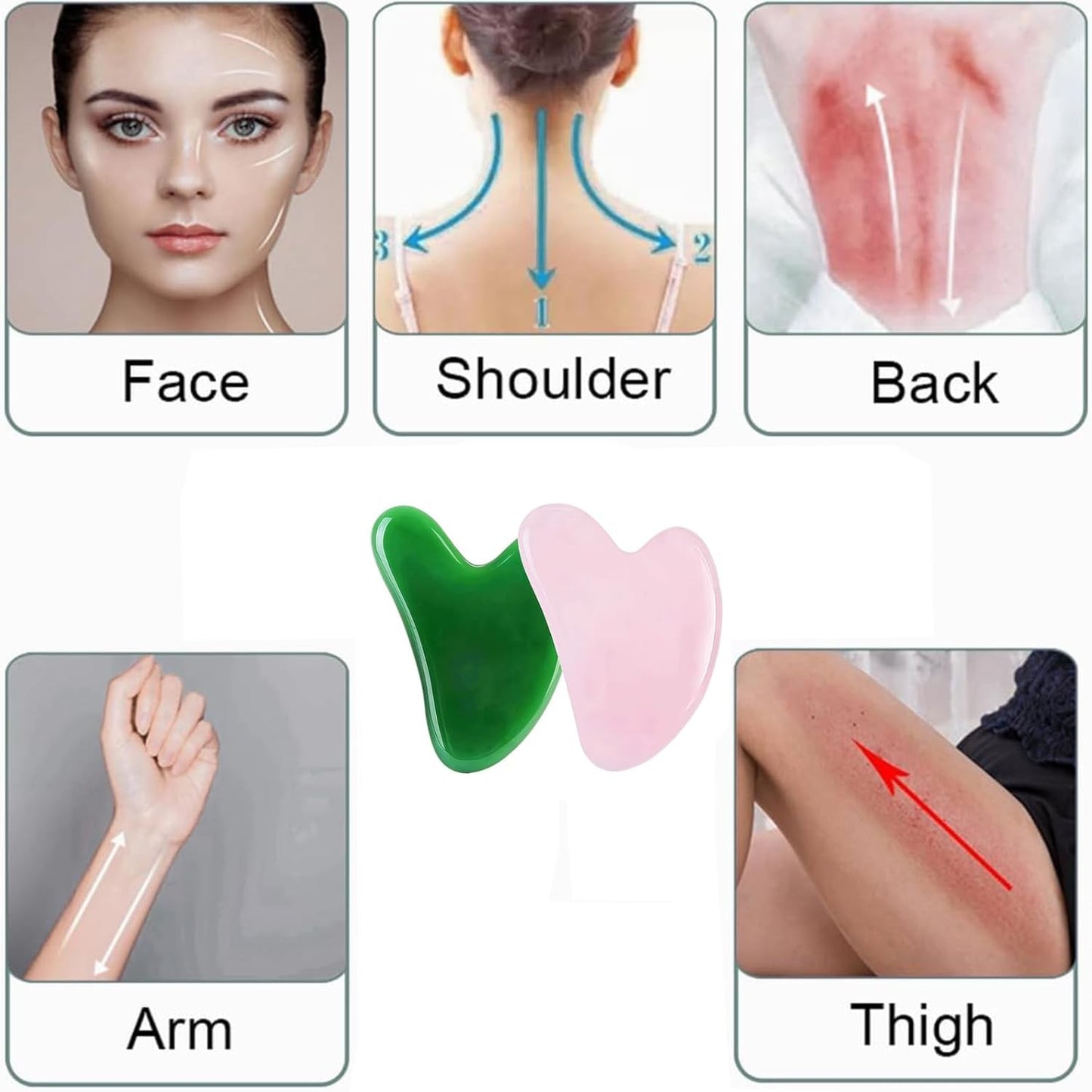 Lgqsunfa Gua Sha Facial Massage Tools Set with Pink Jade & Green Stone