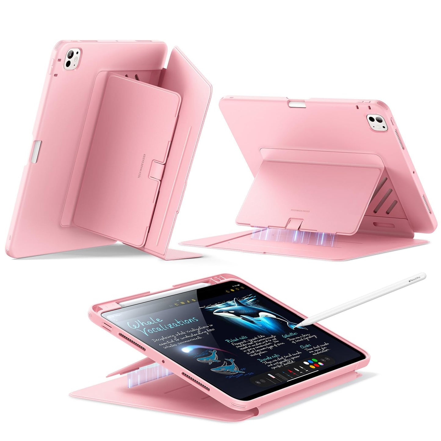 ESR iPad Pro 11 Inch Case with Vertical Stand and Pencil Holder - Pink