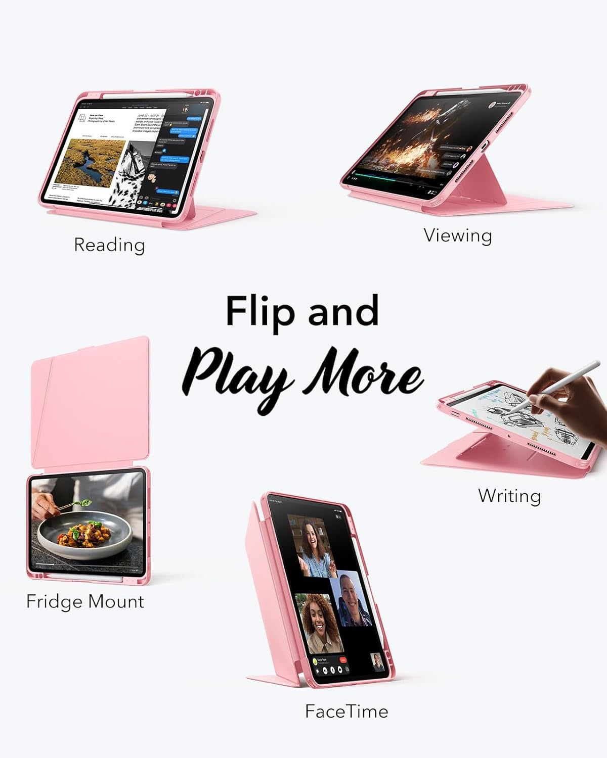 ESR iPad Pro 11 Inch Case with Vertical Stand and Pencil Holder - Pink