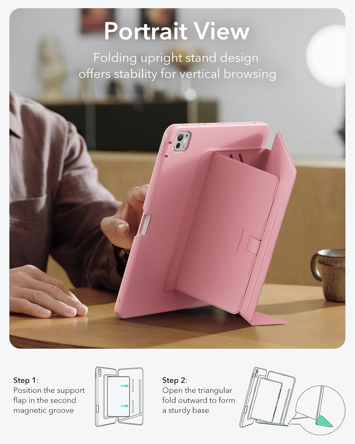 ESR iPad Pro 11 Inch Case with Vertical Stand and Pencil Holder - Pink