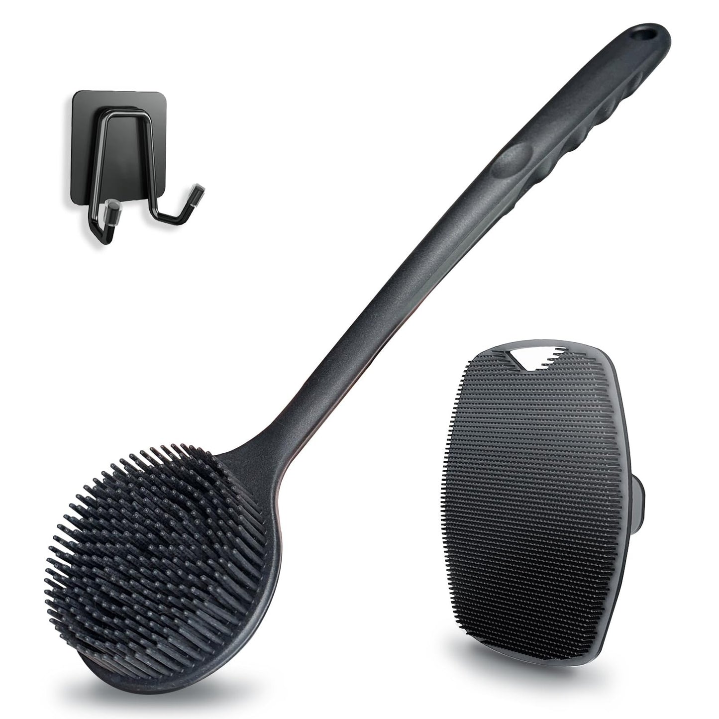 FYL Silicone Body Scrubber Set with Long Handle for Shower