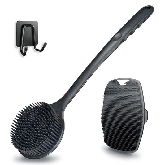 FYL Silicone Body Scrubber Set with Long Handle for Shower