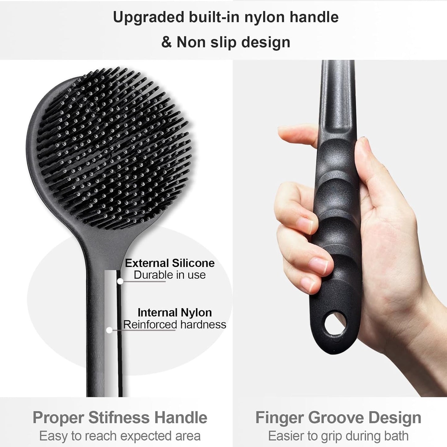 FYL Silicone Body Scrubber Set with Long Handle for Shower