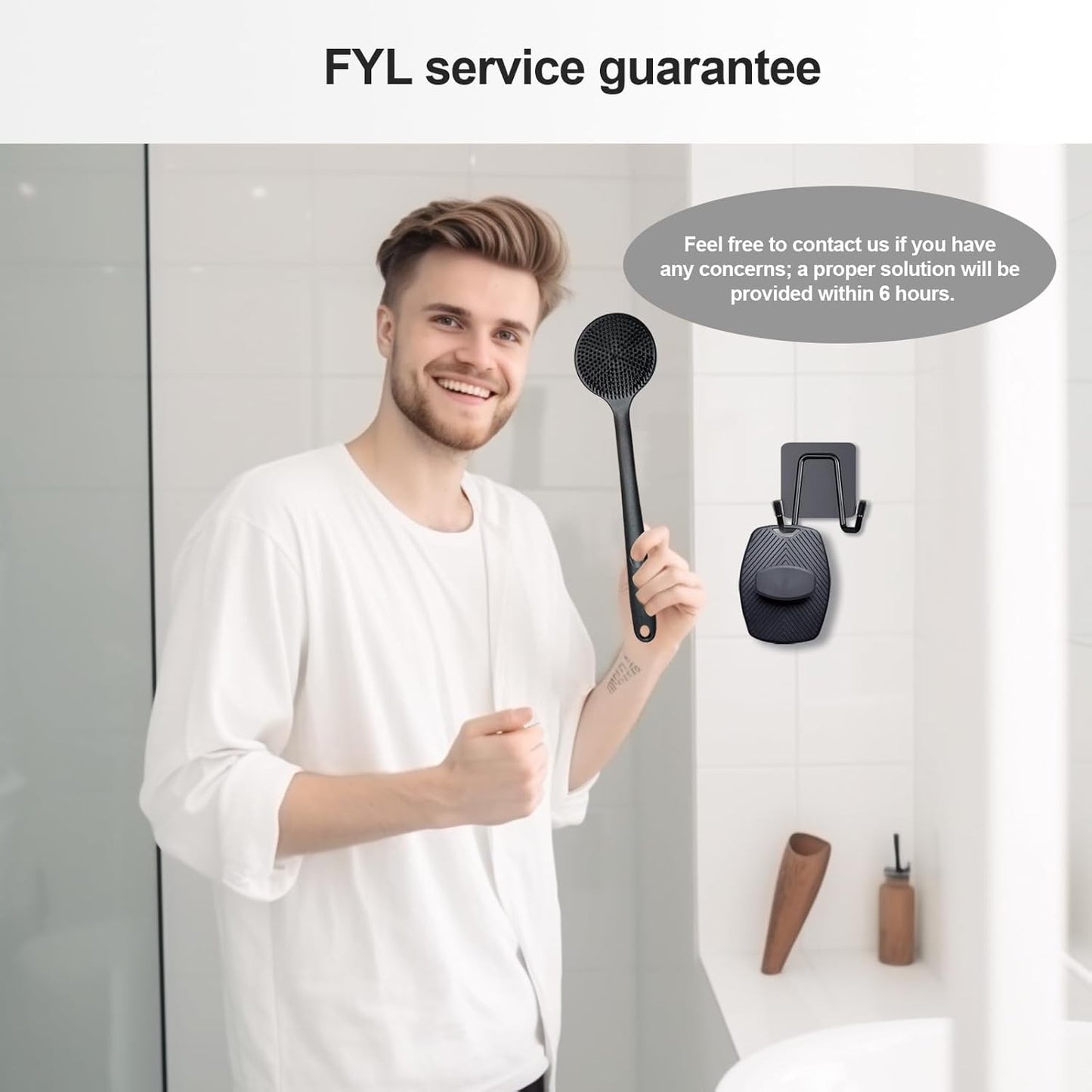 FYL Silicone Body Scrubber Set with Long Handle for Shower