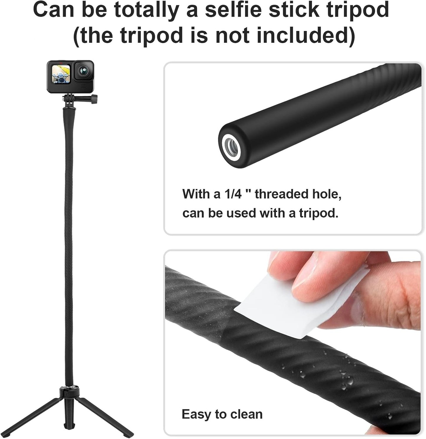 TELESIN Flexible Mount Clamp Selfie Stick for GoPro & Insta360