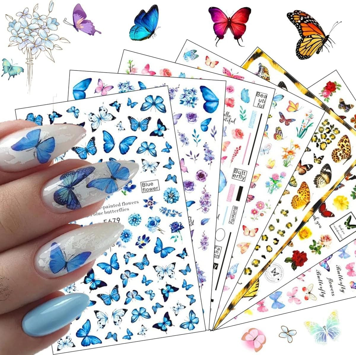 Mecus Butterfly Nail Art Stickers for Manicure Decorations 8 Sheets