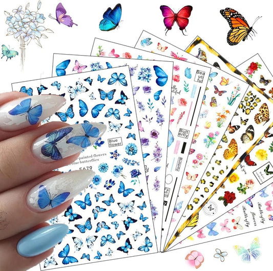 Mecus Butterfly Nail Art Stickers for Manicure Decorations 8 Sheets