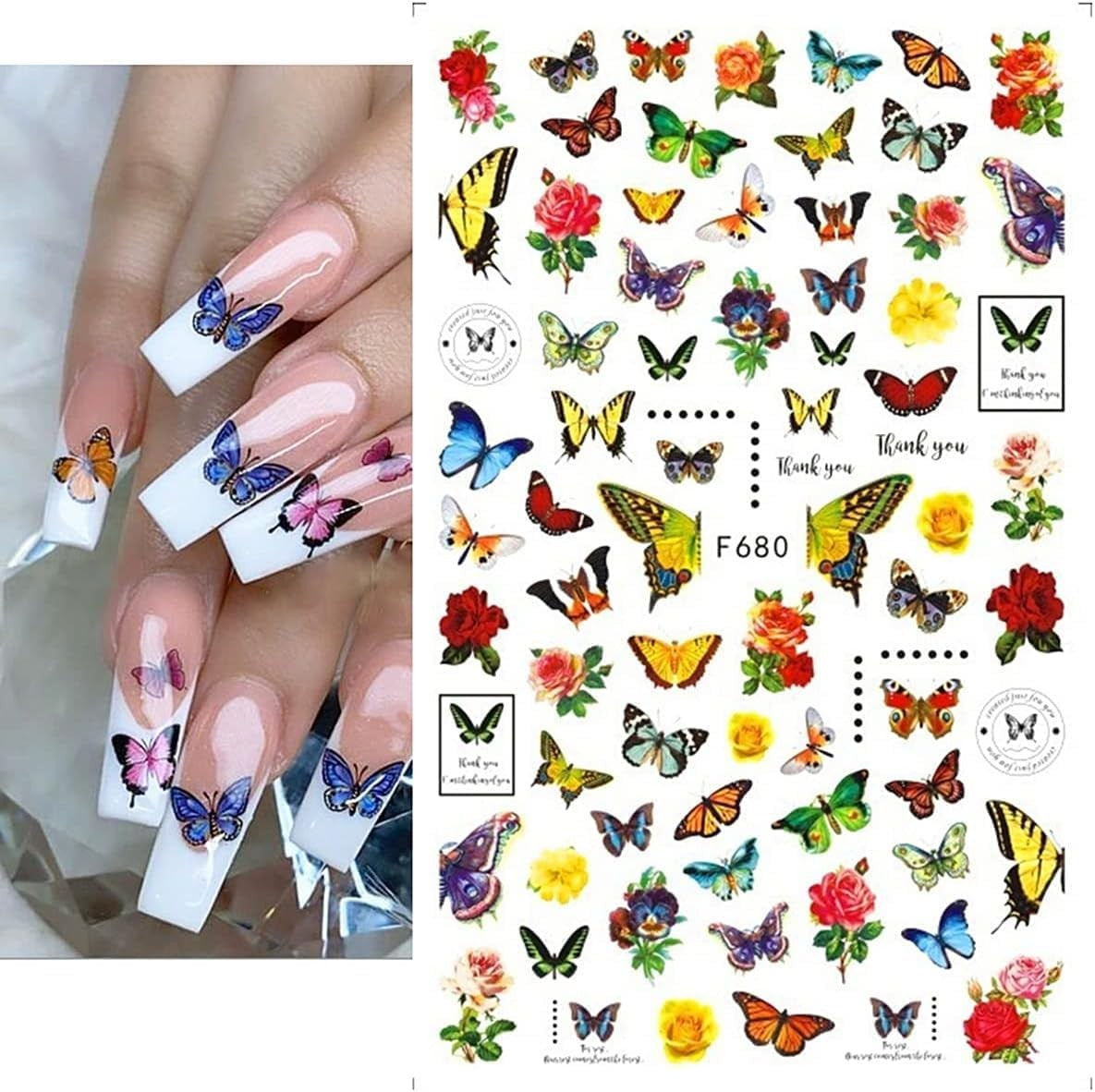 Mecus Butterfly Nail Art Stickers for Manicure Decorations 8 Sheets