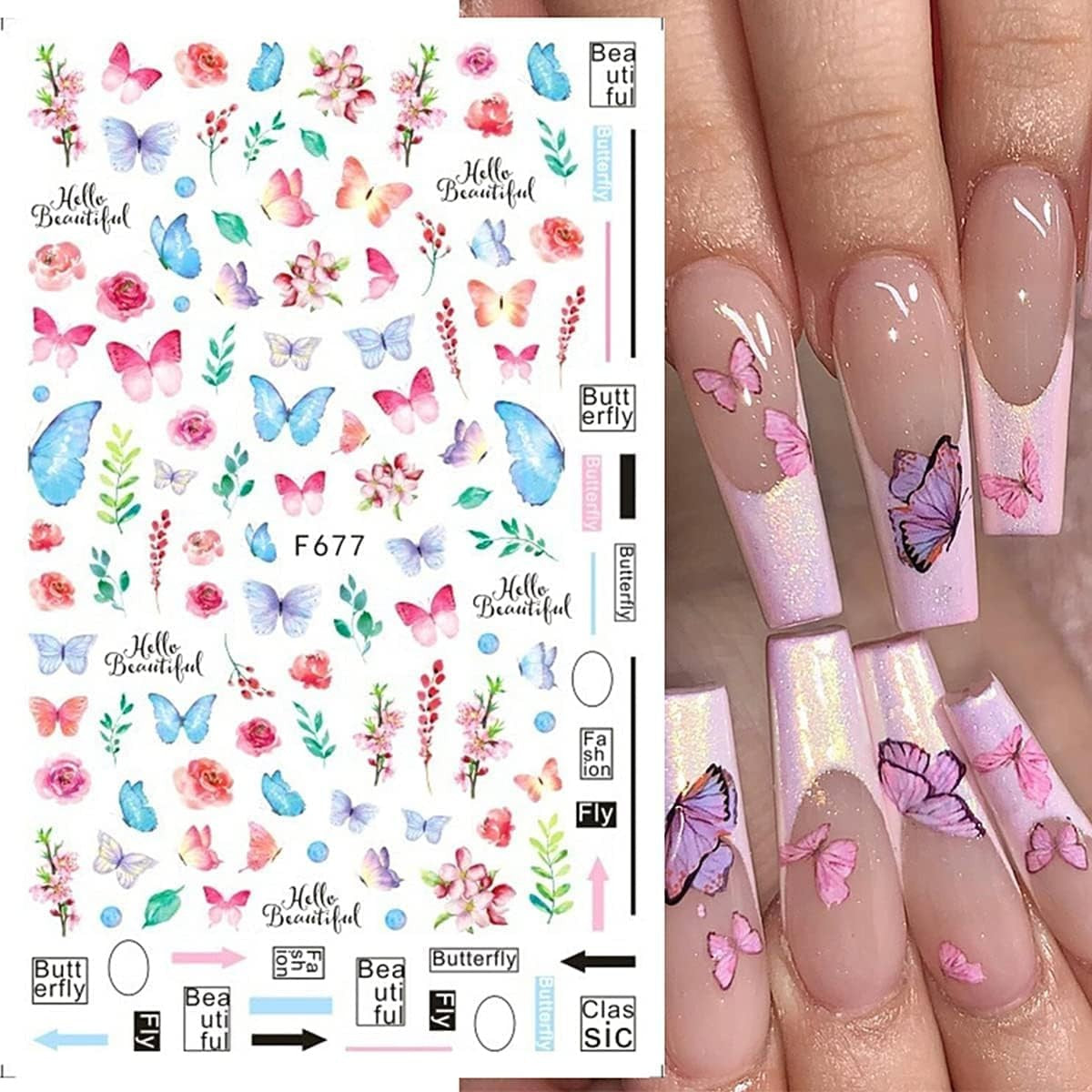 Mecus Butterfly Nail Art Stickers for Manicure Decorations 8 Sheets