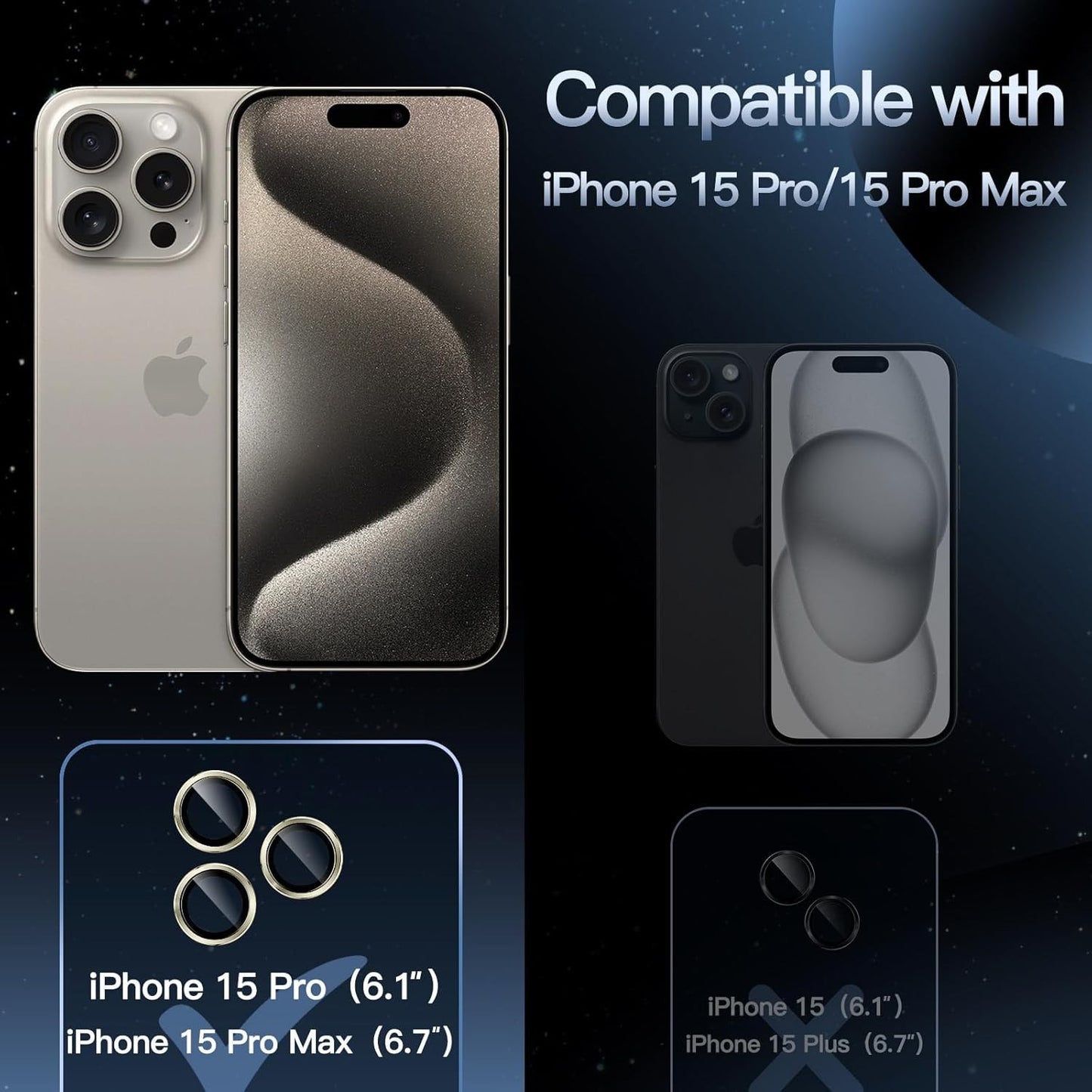 JETech Camera Lens Protector for iPhone 15 Pro Max 6.7" HD Clear