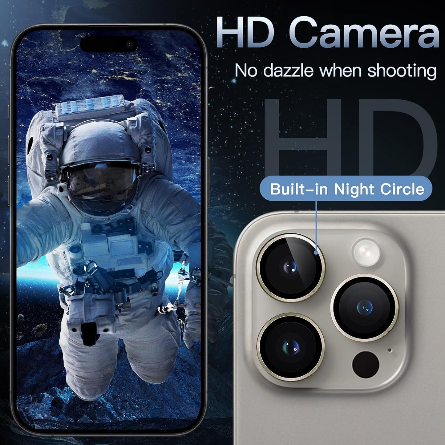 JETech Camera Lens Protector for iPhone 15 Pro Max 6.7" HD Clear